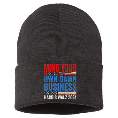 Mind Your Own Damn Business Harris Waltz 2024 Democrat Gift Sustainable Knit Beanie