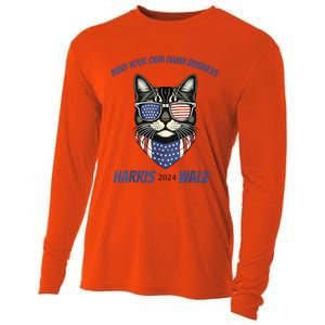 Mind Your Own Damn Business Patriotic Cat Funny Harris Walz Cooling Performance Long Sleeve Crew