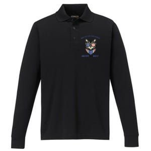 Mind Your Own Damn Business Patriotic Cat Funny Harris Walz Performance Long Sleeve Polo