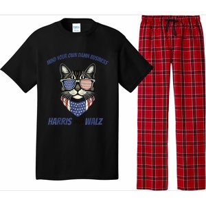 Mind Your Own Damn Business Patriotic Cat Funny Harris Walz Pajama Set