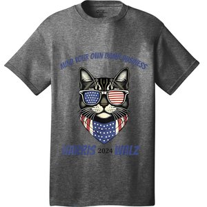 Mind Your Own Damn Business Patriotic Cat Funny Harris Walz T-Shirt