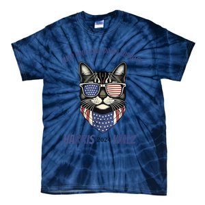 Mind Your Own Damn Business Patriotic Cat Funny Harris Walz Tie-Dye T-Shirt