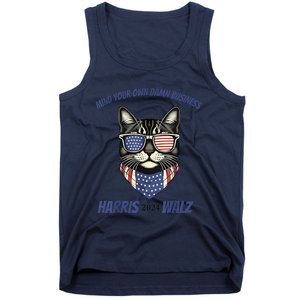 Mind Your Own Damn Business Patriotic Cat Funny Harris Walz Tank Top