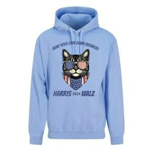 Mind Your Own Damn Business Patriotic Cat Funny Harris Walz Unisex Surf Hoodie