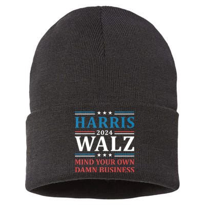 Mind Your Own Damn Business Harris Walz Waltz 2024 Sustainable Knit Beanie