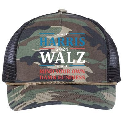 Mind Your Own Damn Business Harris Walz Waltz 2024 Retro Rope Trucker Hat Cap