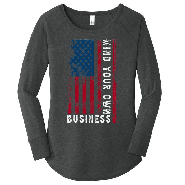 Mind Your Own Business Usa Flag Patriotic Retro Women's Perfect Tri Tunic Long Sleeve Shirt