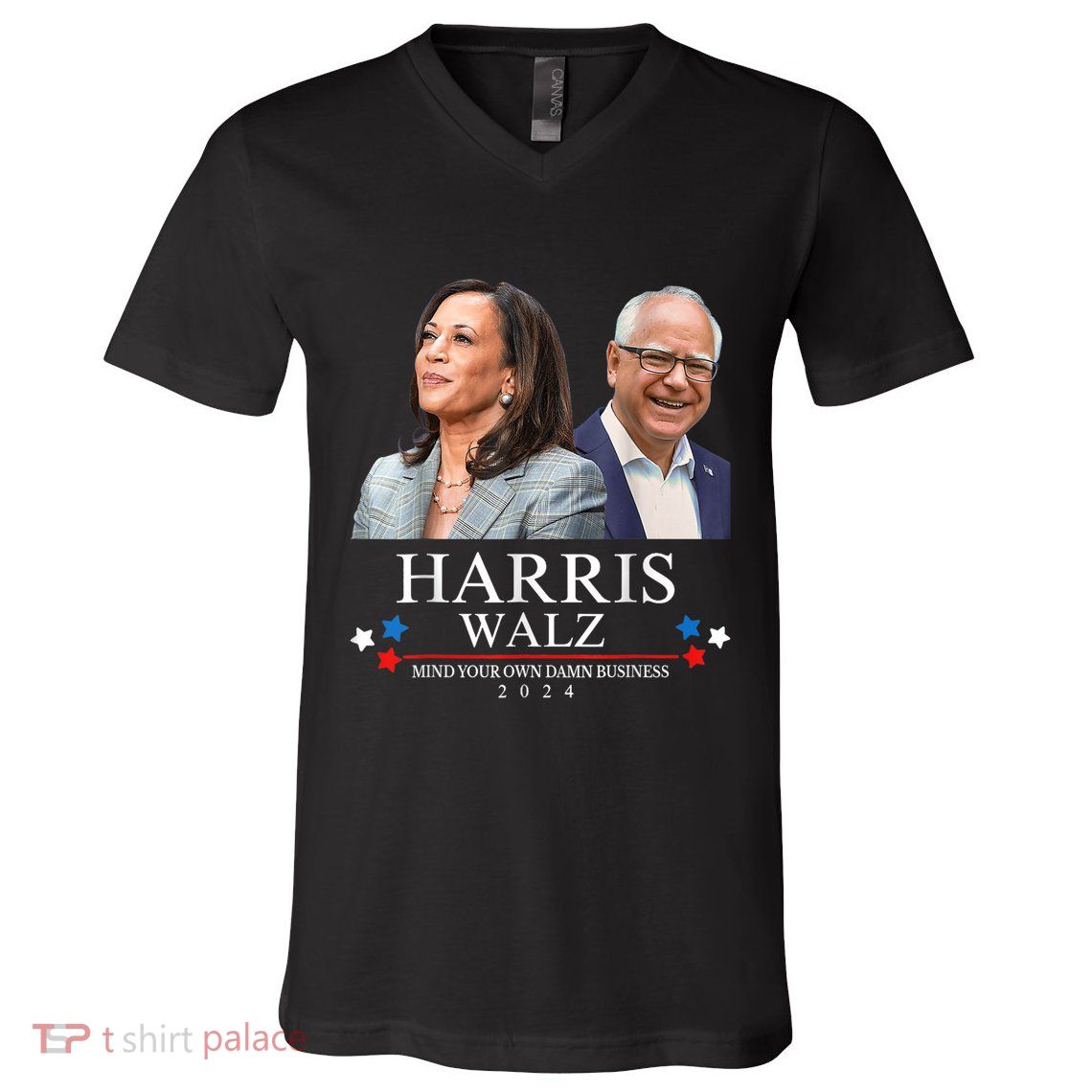 Mind Your Own Damn Business Funny Kamala Harris Tim Waltz V-Neck T-Shirt