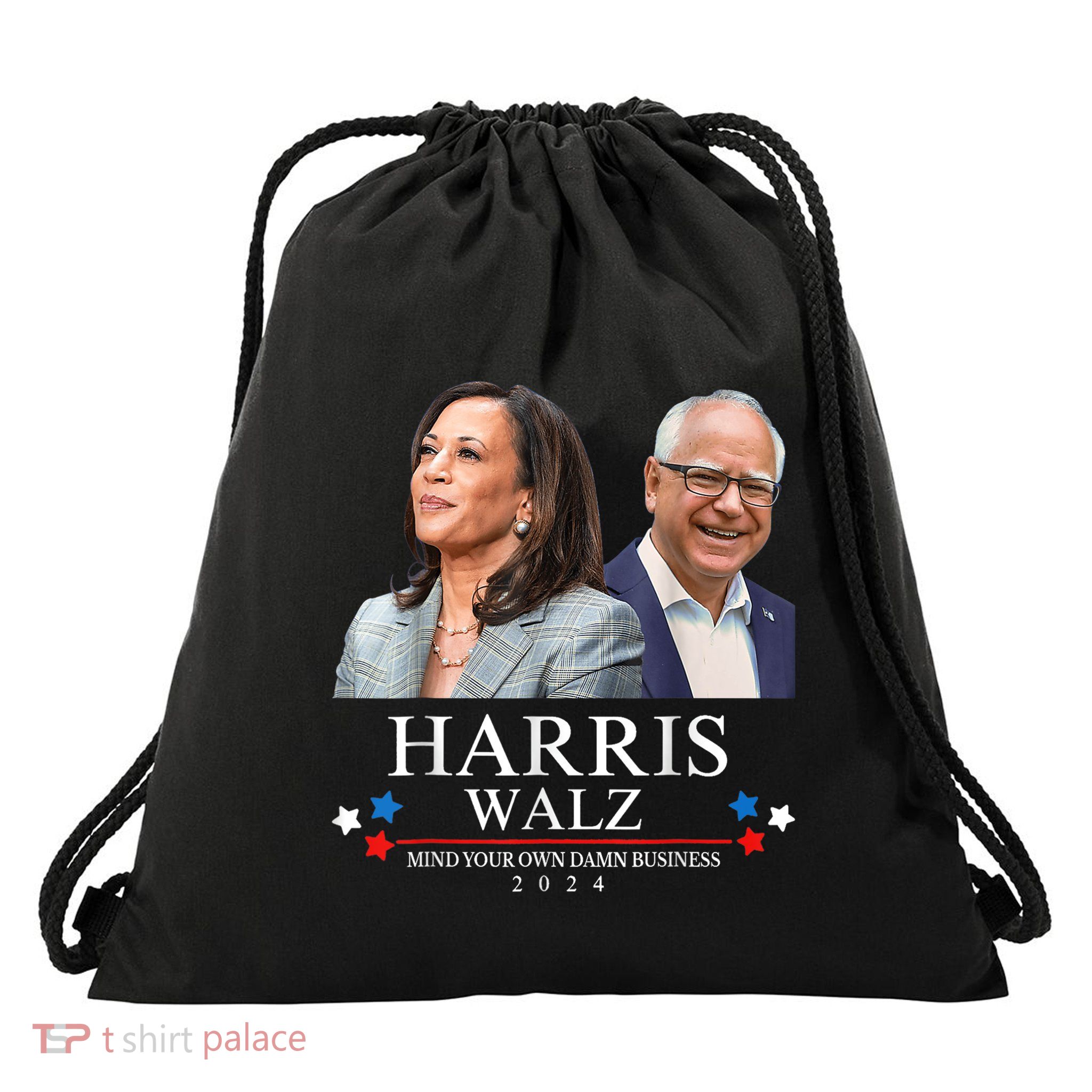 Mind Your Own Damn Business Funny Kamala Harris Tim Waltz Drawstring Bag