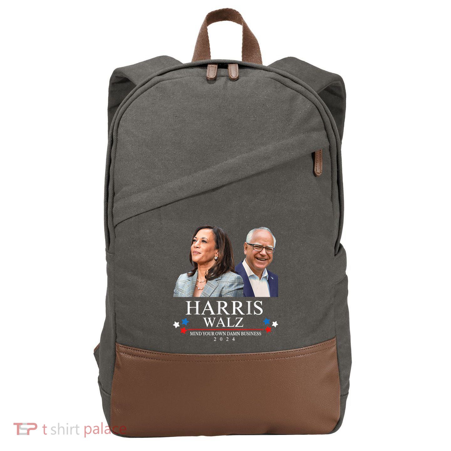 Mind Your Own Damn Business Funny Kamala Harris Tim Waltz Cotton Canvas Backpack