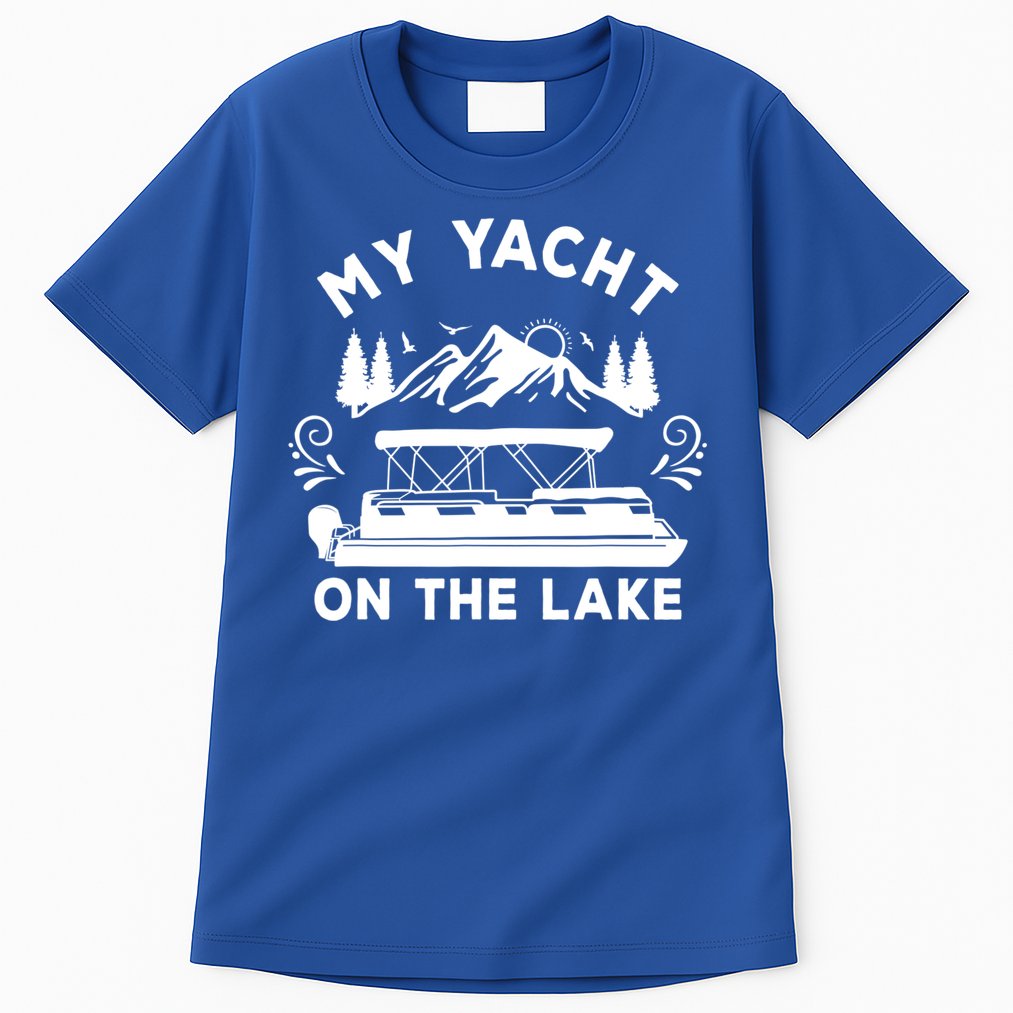 My Yacht On The Lake Pontoon Boat Mens Boating Tall T-Shirt