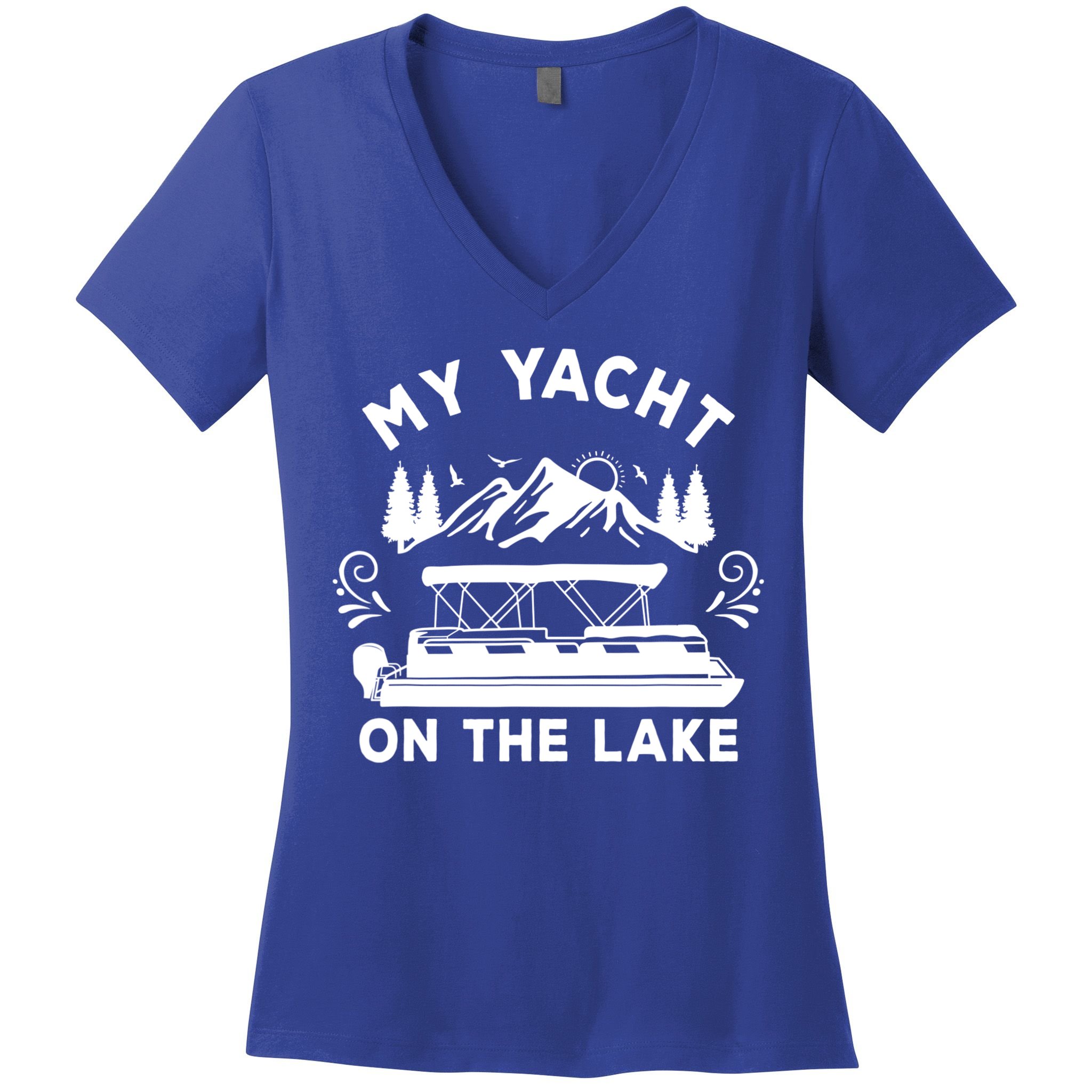 My Yacht On The Lake Pontoon Boat Mens Boating Women's V-Neck T-Shirt