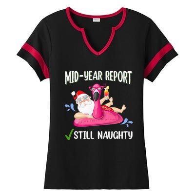 Mid Year Report Santa Christmas in July Ladies Halftime Notch Neck Tee