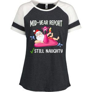 Mid Year Report Santa Christmas in July Enza Ladies Jersey Colorblock Tee