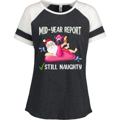 Mid Year Report Santa Christmas in July Enza Ladies Jersey Colorblock Tee