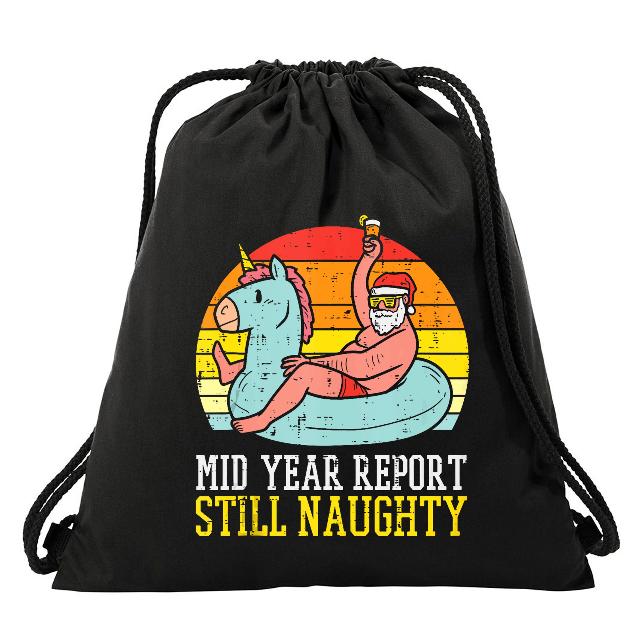 Mid Year Report Still Naughty Santa Summer Christmas In July Tank Top Drawstring Bag