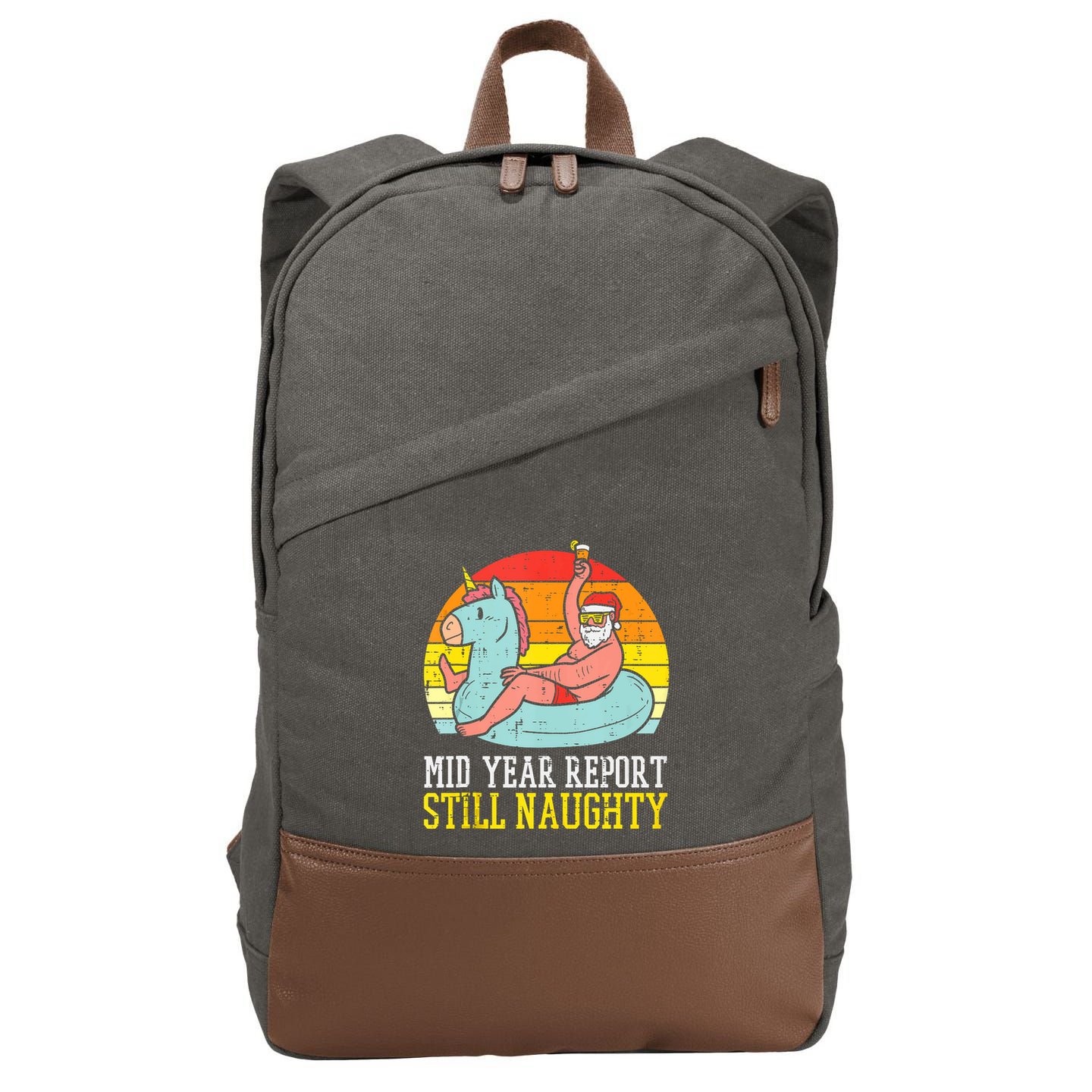 Mid Year Report Still Naughty Santa Summer Christmas In July Tank Top Cotton Canvas Backpack