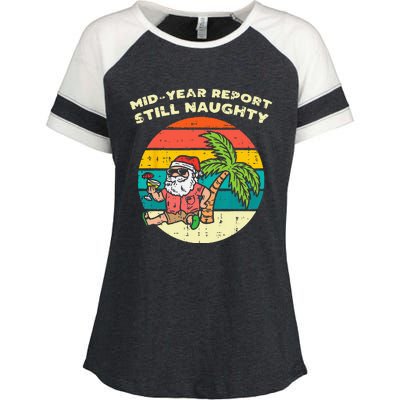 Mid Year Report Still Naughty Santa Beach Christmas In July Enza Ladies Jersey Colorblock Tee