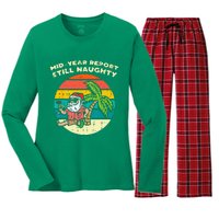 Mid Year Report Still Naughty Santa Beach Christmas In July Women's Long Sleeve Flannel Pajama Set 