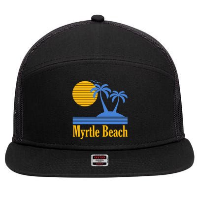 Myrtle Beach Summer Palm Tree 7 Panel Mesh Trucker Snapback Hat