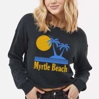 Myrtle Beach Summer Palm Tree Cropped Pullover Crew
