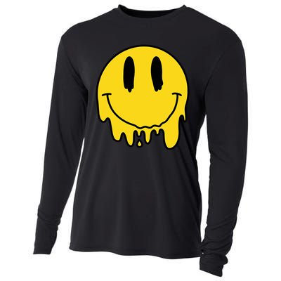 Melting Yellow Smile Funny Smiling Melted Dripping Face Cute Cooling Performance Long Sleeve Crew