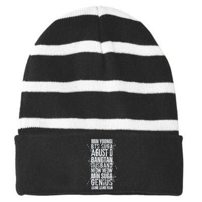 Min Yoongi Suga Agust D Nicknames Yoongi Striped Beanie with Solid Band