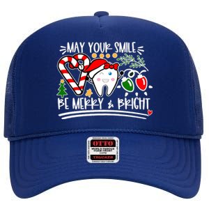 May Your Smile Be Merry Bright Christmas Holiday Season High Crown Mesh Back Trucker Hat