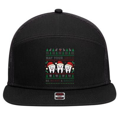 May Your Smile Be Merry And Bright Dental Dentist Merry Xmas 7 Panel Mesh Trucker Snapback Hat