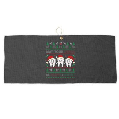 May Your Smile Be Merry And Bright Dental Dentist Merry Xmas Large Microfiber Waffle Golf Towel