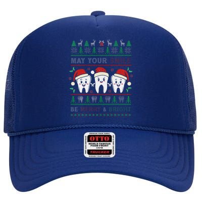 May Your Smile Be Merry And Bright Dental Dentist Merry Xmas High Crown Mesh Back Trucker Hat