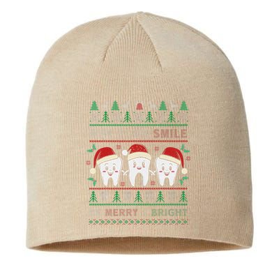 May Your Smile Be Merry And Bright Dental Dentist Merry Xmas Sustainable Beanie