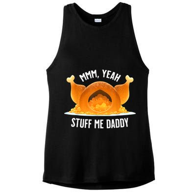 Mmm, Yeah Stuff Me Daddy Sexy Funny Thanksgiving Turkey Ladies PosiCharge Tri-Blend Wicking Tank