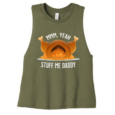 Mmm Yeah Stuff Me Daddy Sexy Funny Thanksgiving Turkey Women's Racerback Cropped Tank