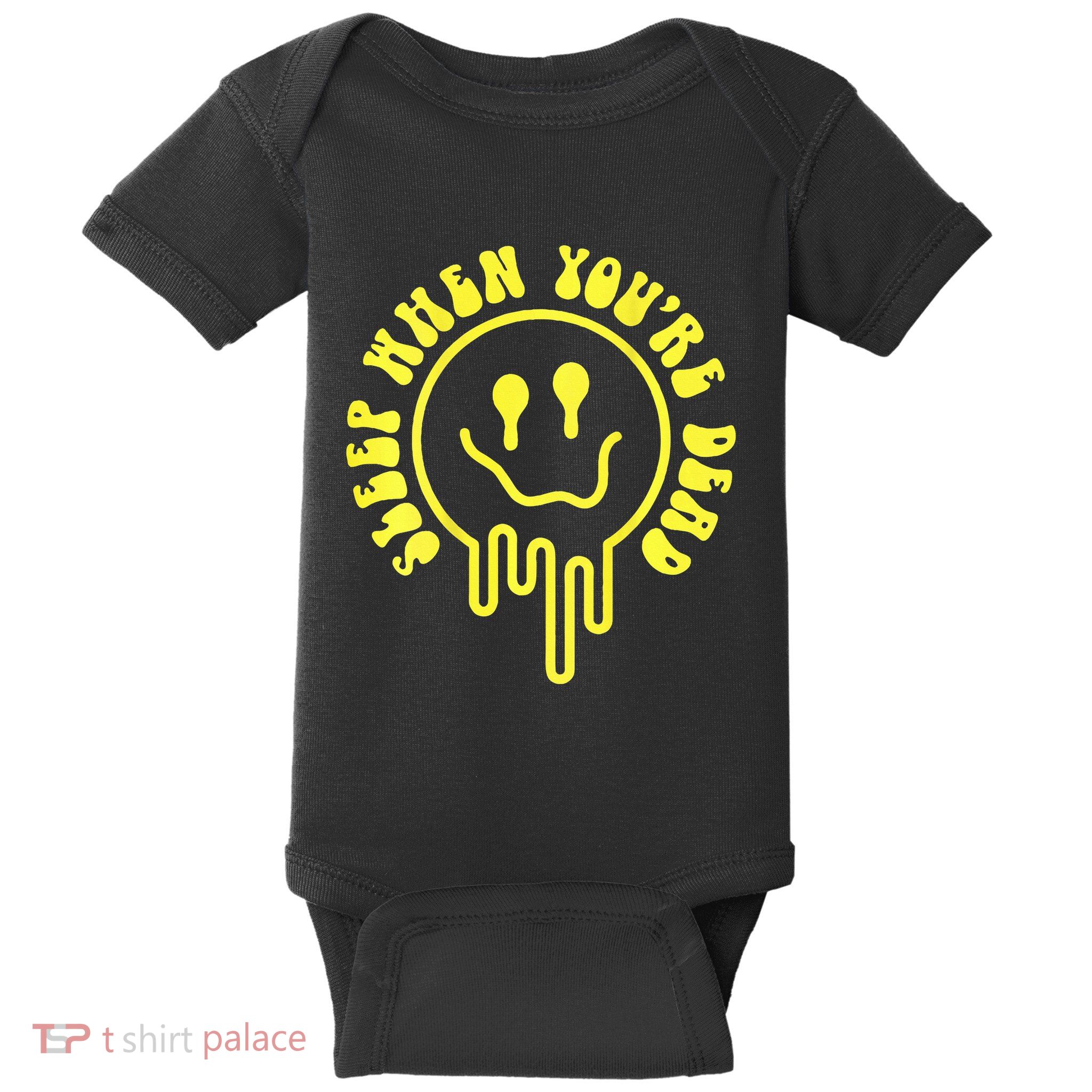 Melting Yellow Smile Face Melted Dripping Happy Face Baby Bodysuit