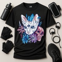 Mystic Cat Skull Floral Cooling Performance Crew T-Shirt