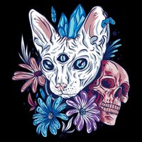 Mystic Cat Skull Floral Cooling Performance Crew T-Shirt