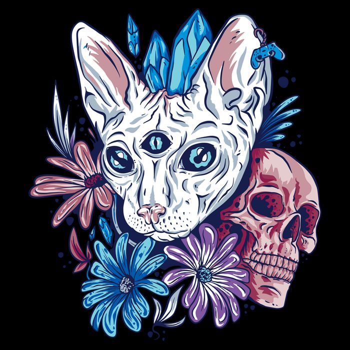 Mystic Cat Skull Floral Cooling Performance Crew T-Shirt