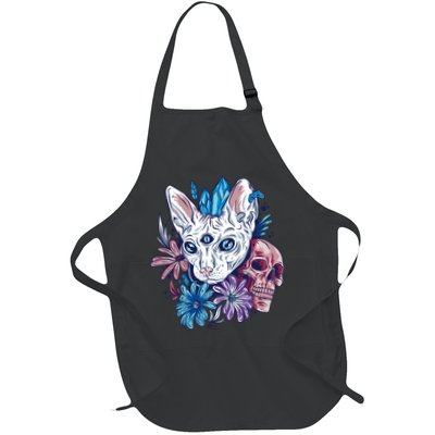 Mystic Cat Skull Floral Apron