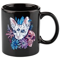 Mystic Cat Skull Floral 11oz C Handle Ceramic Mug