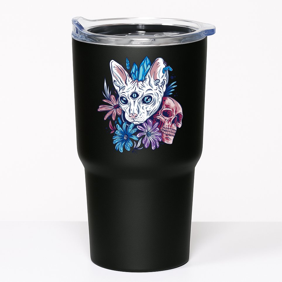 Mystic Cat Skull Floral Tumbler