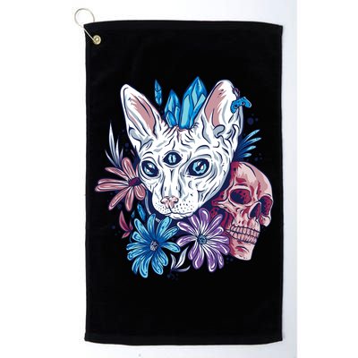 Mystic Cat Skull Floral Golf Towel