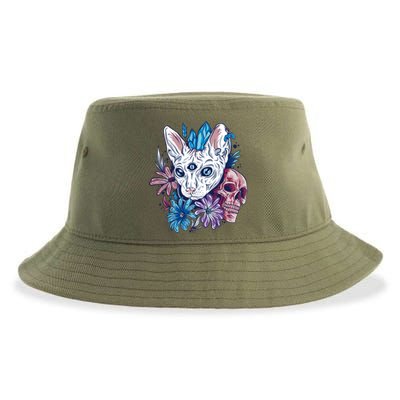 Mystic Cat Skull Floral Sustainable Bucket Hat