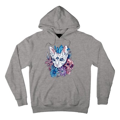 Mystic Cat Skull Floral Hoodie