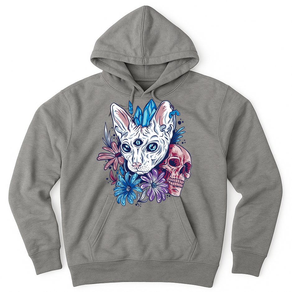 Mystic Cat Skull Floral Hoodie