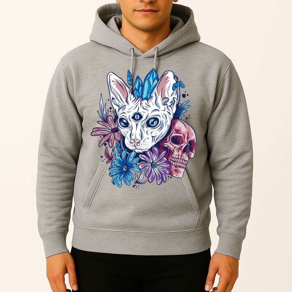 Mystic Cat Skull Floral Hoodie