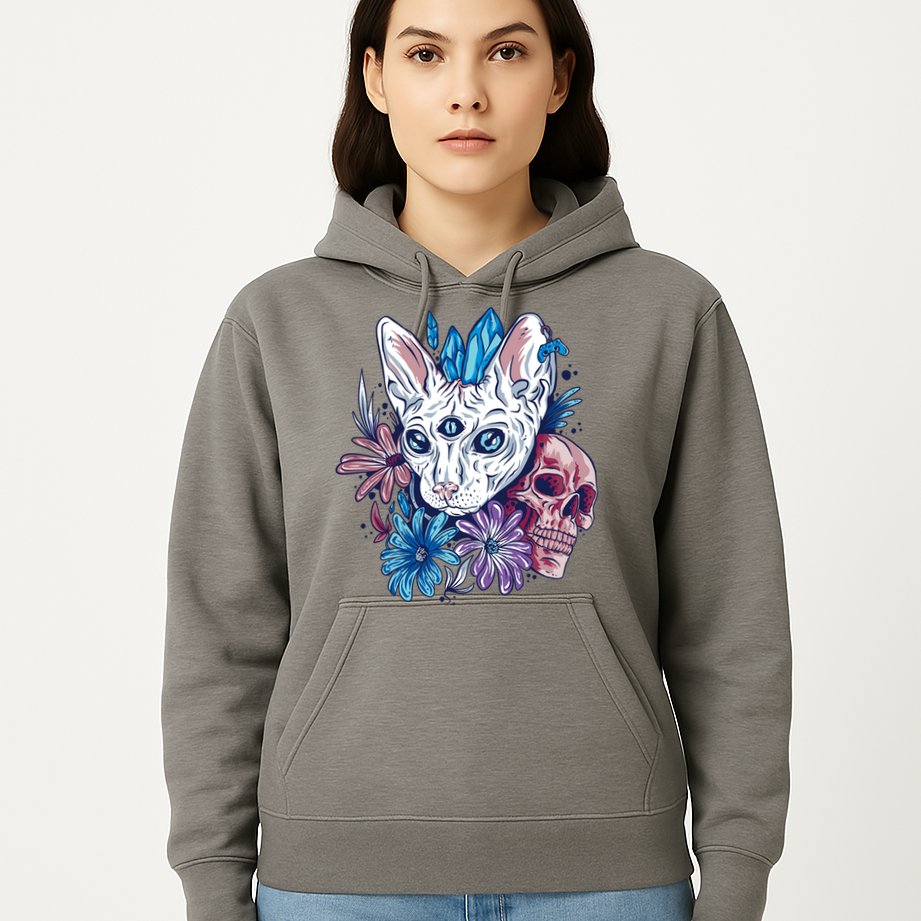 Mystic Cat Skull Floral Hoodie
