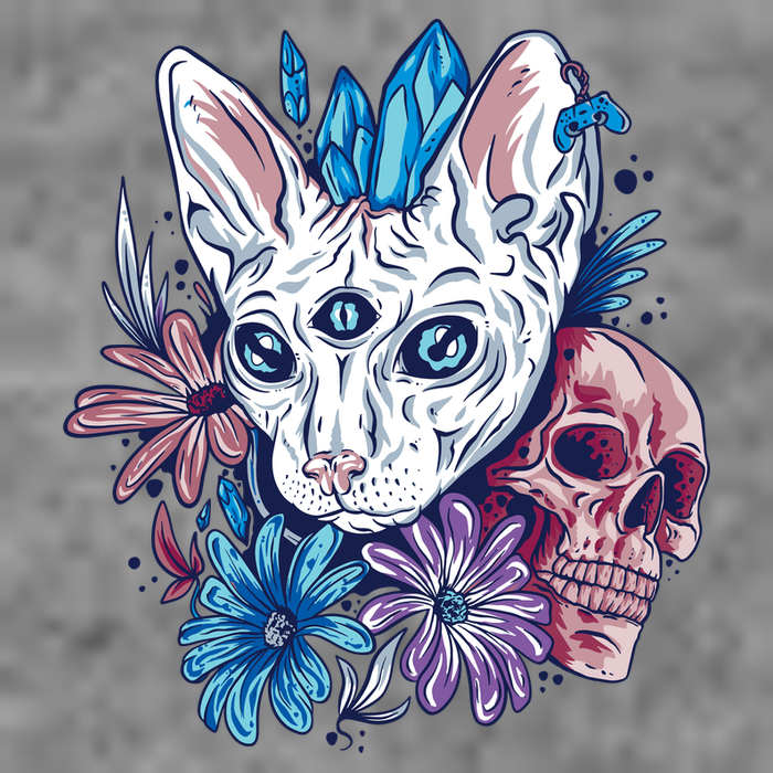 Mystic Cat Skull Floral Hoodie