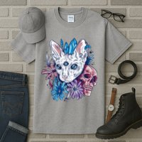 Mystic Cat Skull Floral Tall T-Shirt