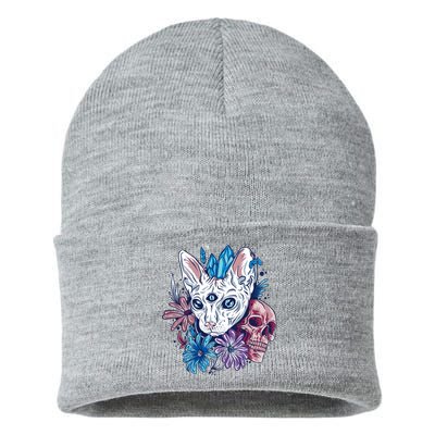 Mystic Cat Skull Floral Sustainable Knit Beanie